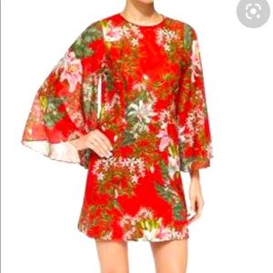 Isabel Marant Red Bell Sleeve Floral Dress Size US 10/FR 42